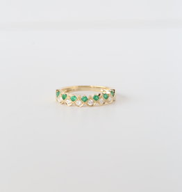 14k Yellow Gold .16ctw Diamond and .26ctw Emerald Band