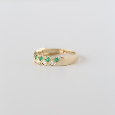 14k Yellow Gold .16ctw Diamond and .26ctw Emerald Band