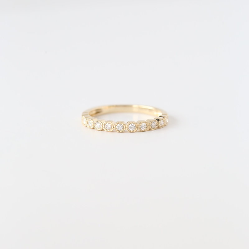 14k Yellow Gold .19ctw Diamond Milgrain Stackable Band