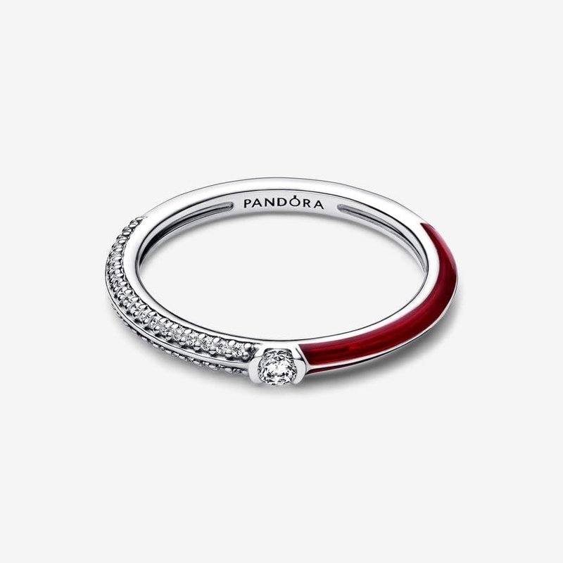 Pandora PANDORA ME, Pavé & Red Dual Ring, Clear CZ & Maroon Enamel - Size 52
