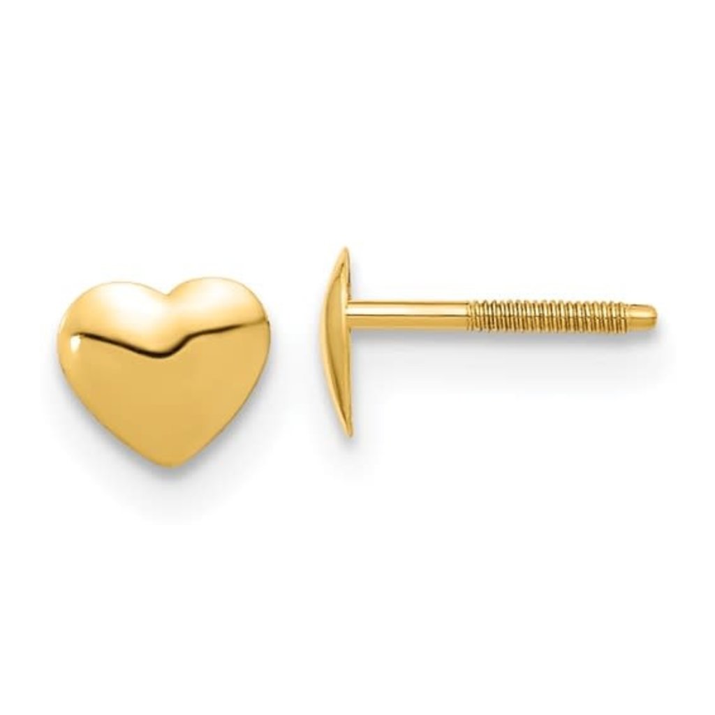 American Jewelry 14k Yellow Gold Kids Petite Heart Screwback Stud Earrings