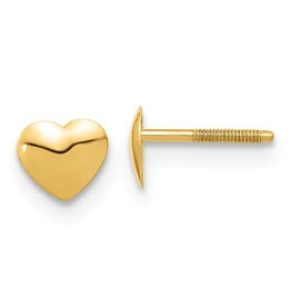 American Jewelry 14k Yellow Gold Kids Petite Heart Screwback Stud Earrings