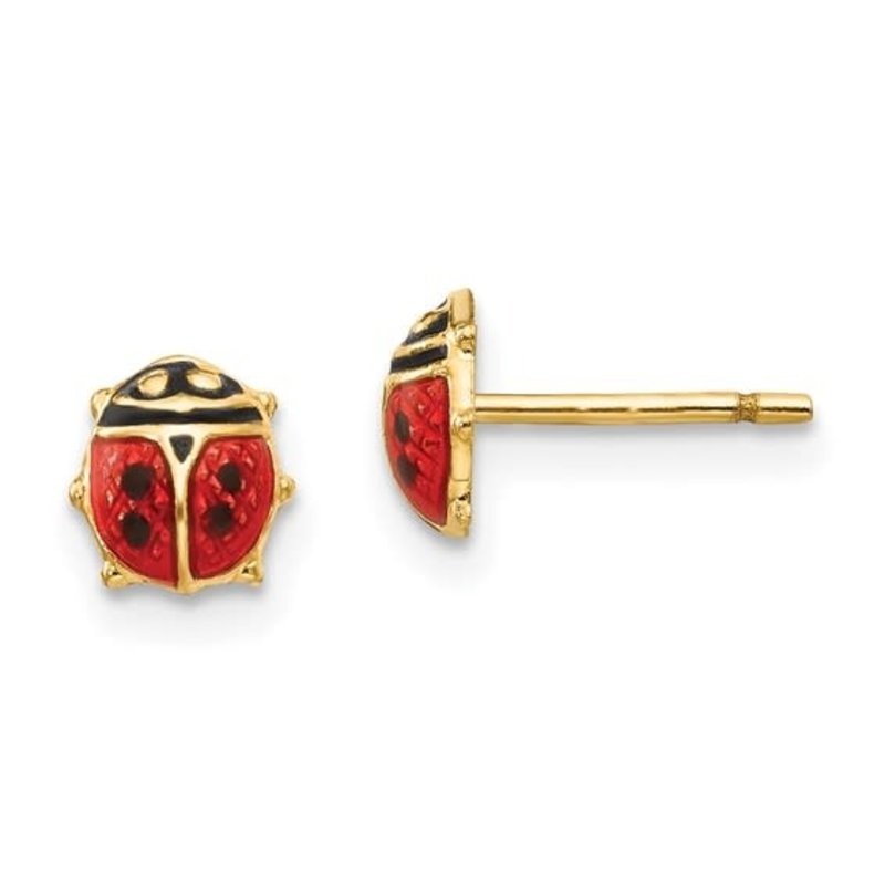 American Jewelry 14K Yellow Gold Red & Black Enamel Kids Petite Ladybug Stud Earrings