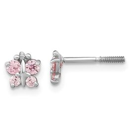American Jewelry 14k White Gold Pink CZ Kids Butterfly Stud Earrings
