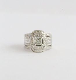American Jewelry ESTATE 18k White Gold 2.52ctw (1.52 H/I1 Ctr) Quad Band Princess Halo Engagement Ring