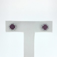 American Jewelry 14k White Gold 1/4ctw Diamond Halo 1.40ctw Ruby Stud Earrings