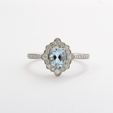 American Jewelry 14k White Gold 3/4ctw Aquamarine .25ctw Diamond Milgrain Halo Ring (Size 6.5)