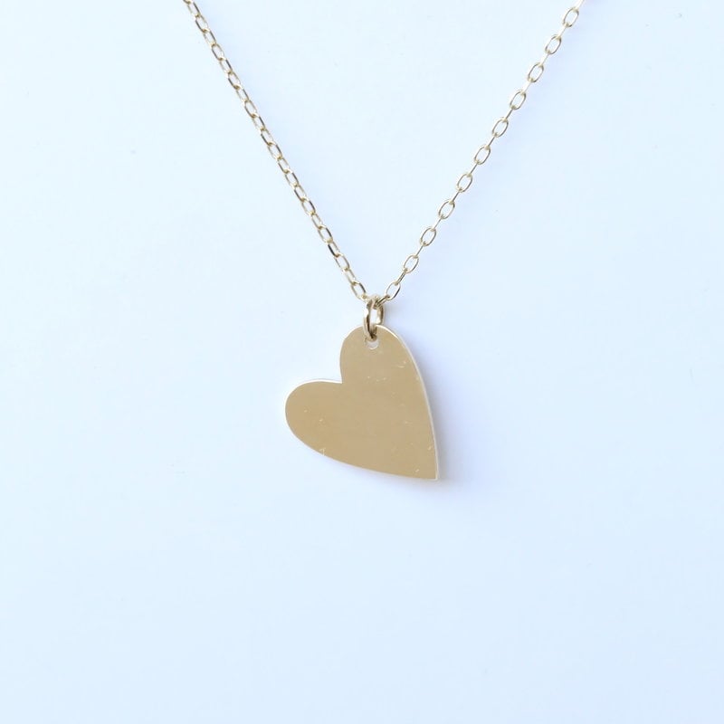 14k Yellow Gold Engravable Sideways Heart Pendant on 18" Cable Chain
