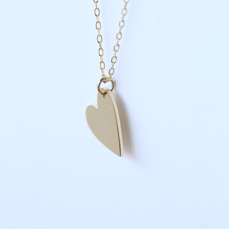 14k Yellow Gold Engravable Sideways Heart Pendant on 18" Cable Chain