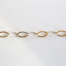 American Jewelry 14k Yellow & White Gold Elongated Link Chain Anklet (10")