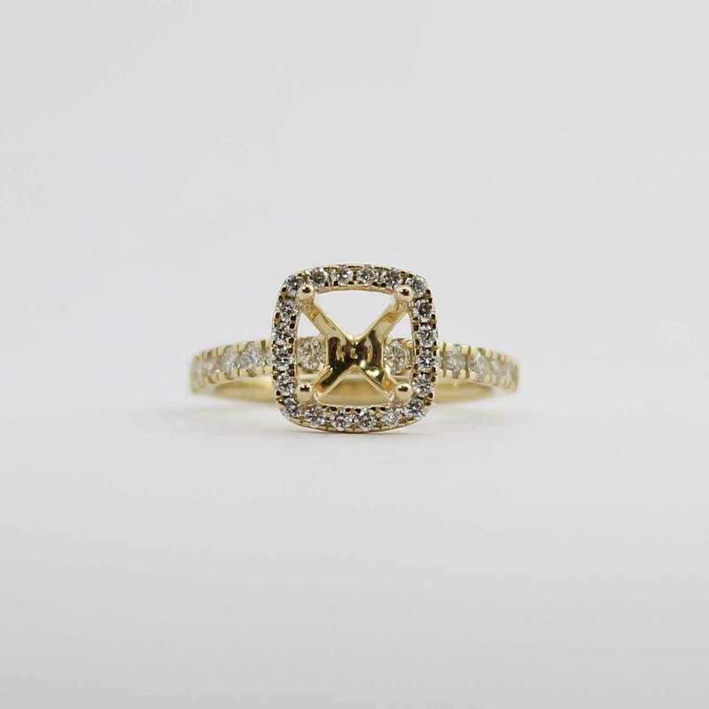American Jewelry 14k Yellow Gold .61ctw Round Brilliant Diamond Halo Semi Mount Engagement Ring (Size 6)