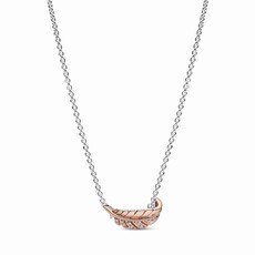 Pandora PANDORA Charm, Two-Tone Floating Curved Feather Collier, Rose Gold Plated & Clear CZ