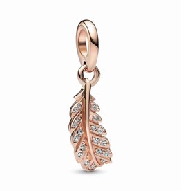 Pandora PANDORA Charm, Floating Curved Feather Dangle, Rose Gold Plated & Clear CZ