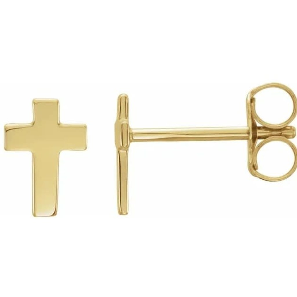 American Jewelry 14k Yellow Gold Cross Stud Earrings