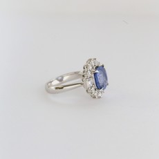 American Jewelry Platinum 3.68ctw Sapphire 1.06ctw Asscher & Round Diamond Halo Ring (Size 6)