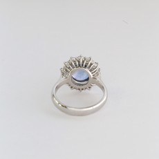 American Jewelry Platinum 3.68ctw Sapphire 1.06ctw Asscher & Round Diamond Halo Ring (Size 6)