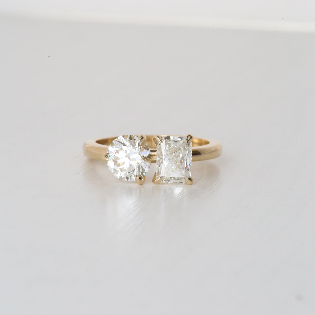 14k Yellow Gold 2ctw Round and Radiant Lab Grown Diamond Toi Et Moi Engagement Ring