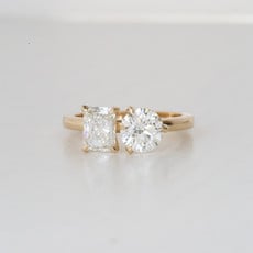 14k Yellow Gold 2ctw Round and Radiant Lab Grown Diamond Toi Et Moi Engagement Ring