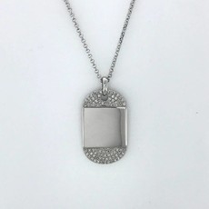 18k White Gold .12ctw Diamond Pave Dog Tag Adjustable Necklace 16-18"