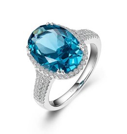 Lafonn Lafonn 6.63ctw Halo Ring, Simulated Diamonds & Paraiba Tourmaline, Sterling Silver