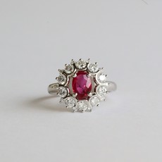 American Jewelry 14k White Gold 1.16ctw Ruby 1.20ctw Round Diamond Halo Ring (Size 6.75)