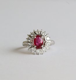 American Jewelry 14k White Gold 1.16ctw Ruby 1.20ctw Round Diamond Halo Ring (Size 6.75)