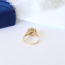 14k Yellow Gold 1ctw Diamond Baguette & Round Halo with 1ctw Montana Sapphire Ring