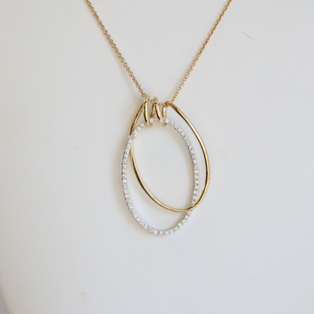 American Jewelry 14k Yellow Gold .35ctw Diamond Double Hoop Necklace