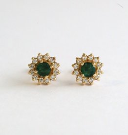 American Jewelry 14k Yellow Gold Diamond & Emerald Stud Earrings