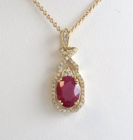 American Jewelry 14k Yellow Gold 1.16ct Ruby .13ct Diamond Intricate Necklace