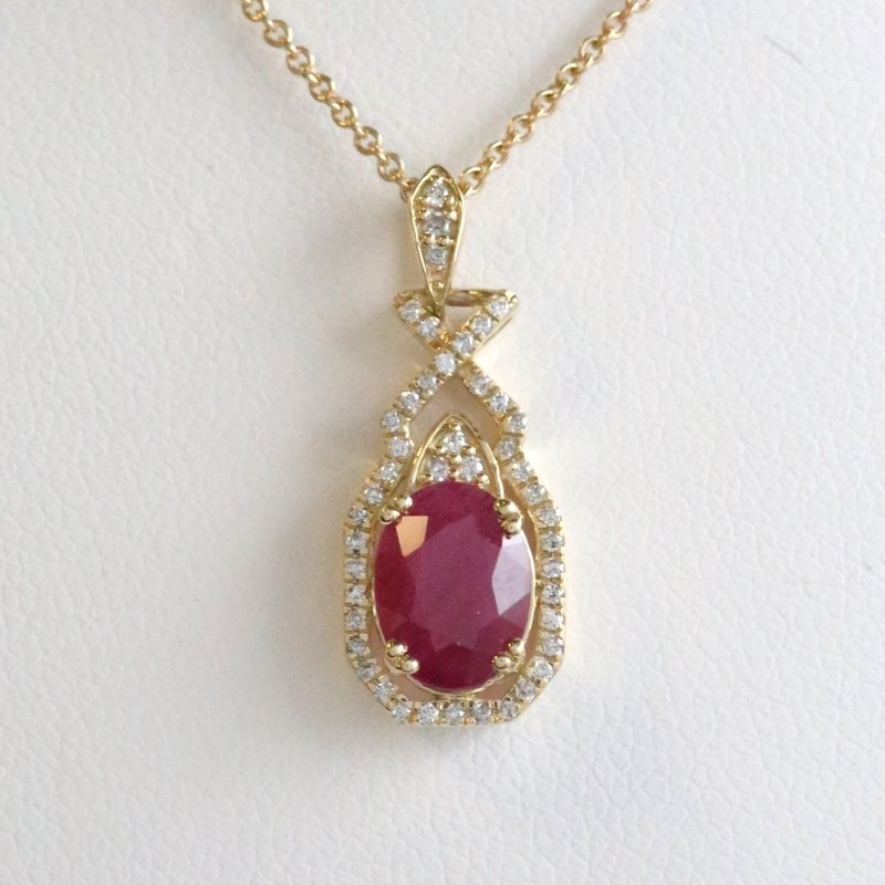 American Jewelry 14k Yellow Gold 1.16ct Ruby .13ct Diamond Intricate Necklace