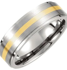 Titanium and 14k Gold 7mm Step Edge Satin Finish Band
