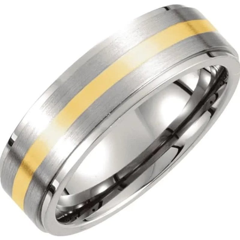 Titanium and 14k Gold 7mm Step Edge Satin Finish Band