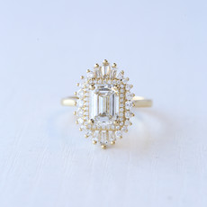 14k Yellow Gold 2.65ct (2ct F/VS2 IGI Lab Emerald Center) Baguette Halo Engagement Ring