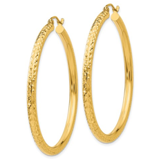 14k Yellow Gold Diamond-Cut Hoop Earrings 3x45mm