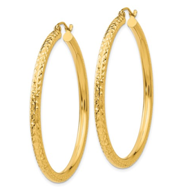 14k Yellow Gold Diamond-Cut Hoop Earrings 3x45mm