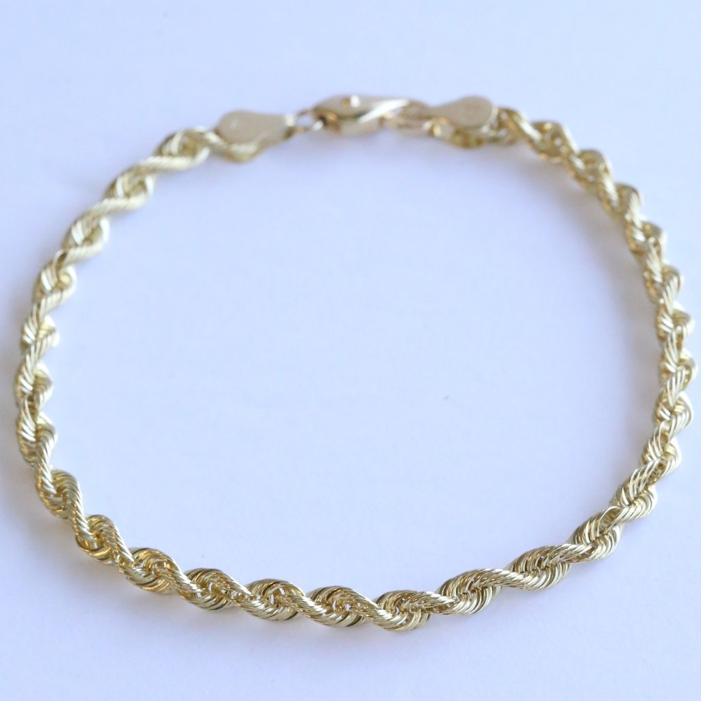 American Jewelry 14k Yellow Gold 4mm Rope Chain Bracelet (8")