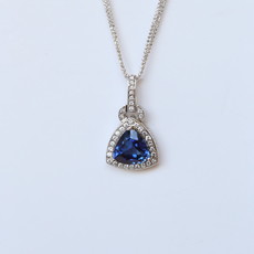 14k White Gold 8.25ct AAA Trillion Sapphire & 3/4ctw Diamond Halo Pendant Necklace