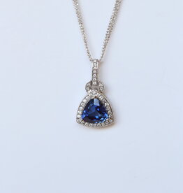 14k White Gold 8.25ct AAA Trillion Sapphire & 3/4ctw Diamond Halo Pendant Necklace