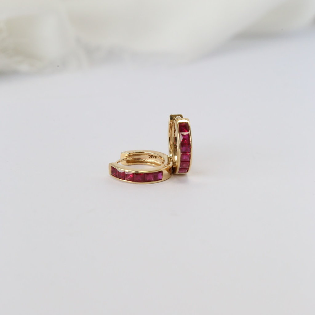 14k Yellow Gold Ruby Huggie Hoops