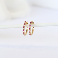 American Jewelry 14k Yellow Gold .26ctw Ruby & .20ctw Diamond Hoop Earrings