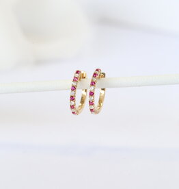 American Jewelry 14k Yellow Gold .26ctw Ruby & .20ctw Diamond Hoop Earrings