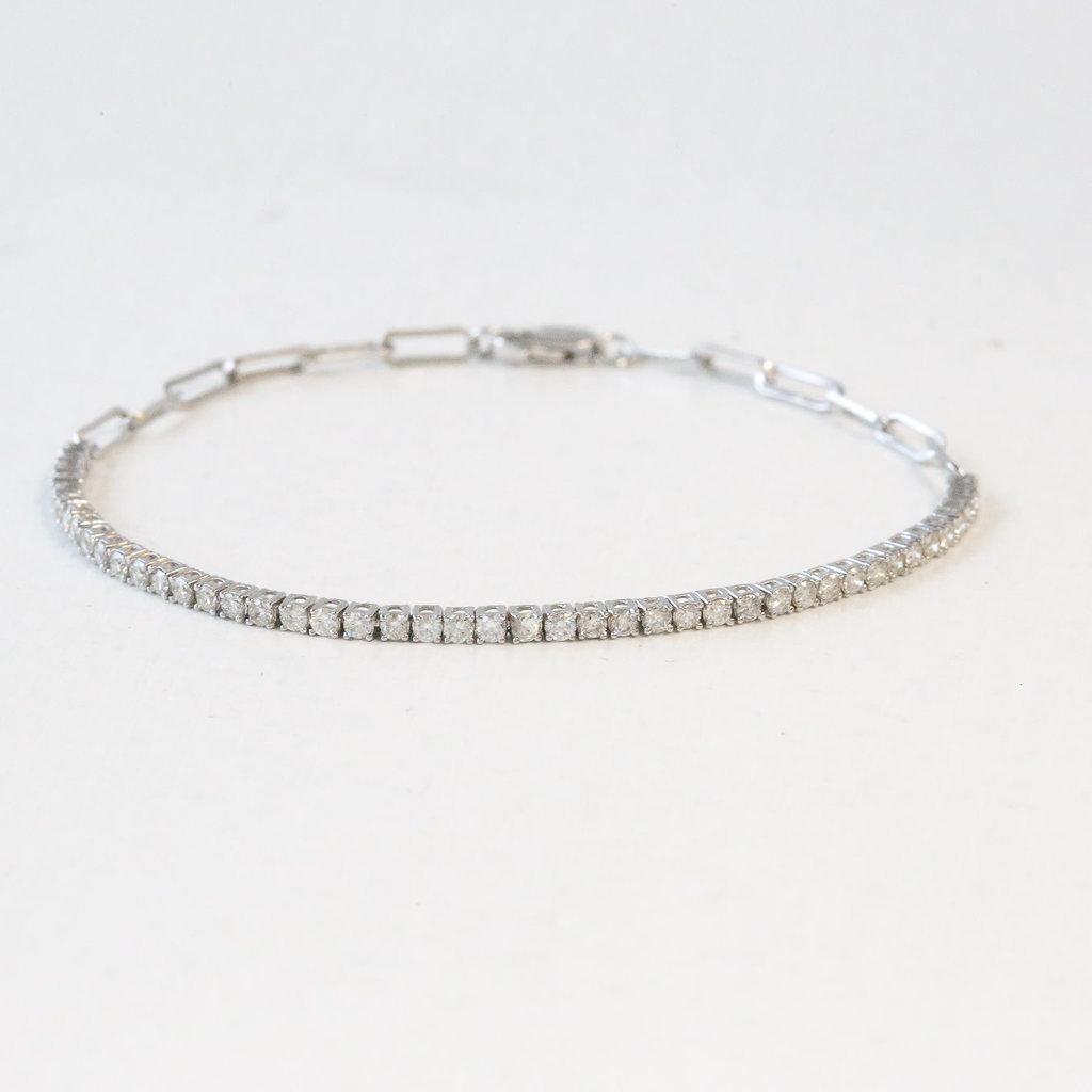 American Jewelry 14k White Gold 1ctw Diamond Tennis Paperclip Chain Bracelet (7")