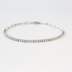 American Jewelry 14k White Gold 1ctw Diamond Tennis Paperclip Chain Bracelet (7")