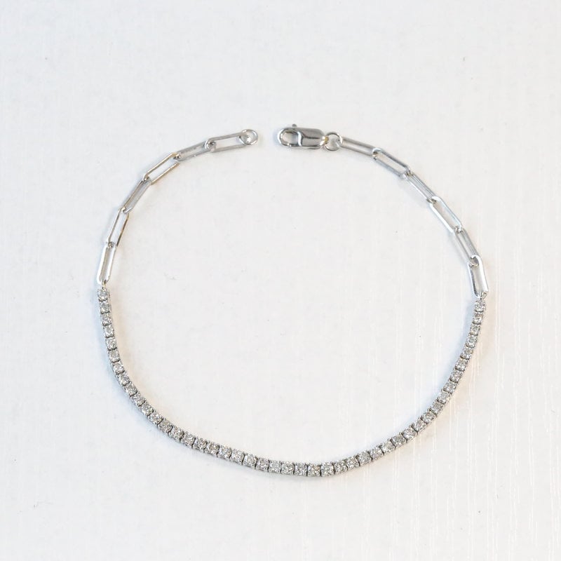 American Jewelry 14k White Gold 1ctw Diamond Tennis Paperclip Chain Bracelet (7")