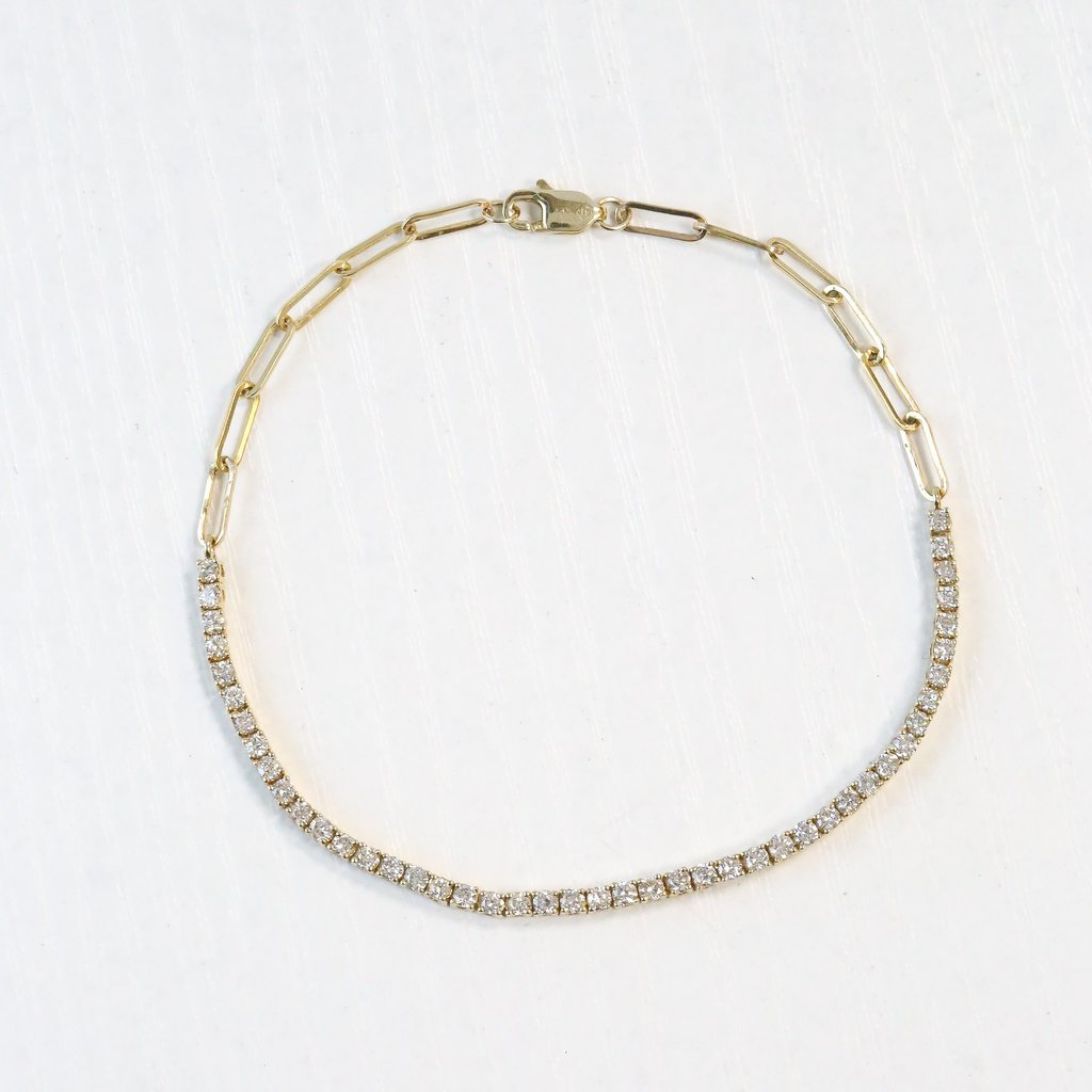 American Jewelry 14k Yellow Gold 1ctw Diamond Tennis Paperclip Chain Bracelet (7")