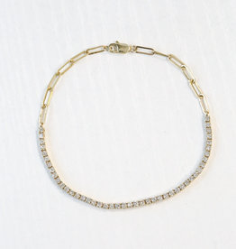 American Jewelry 14k Yellow Gold 1ctw Diamond Tennis Paperclip Chain Bracelet (7")