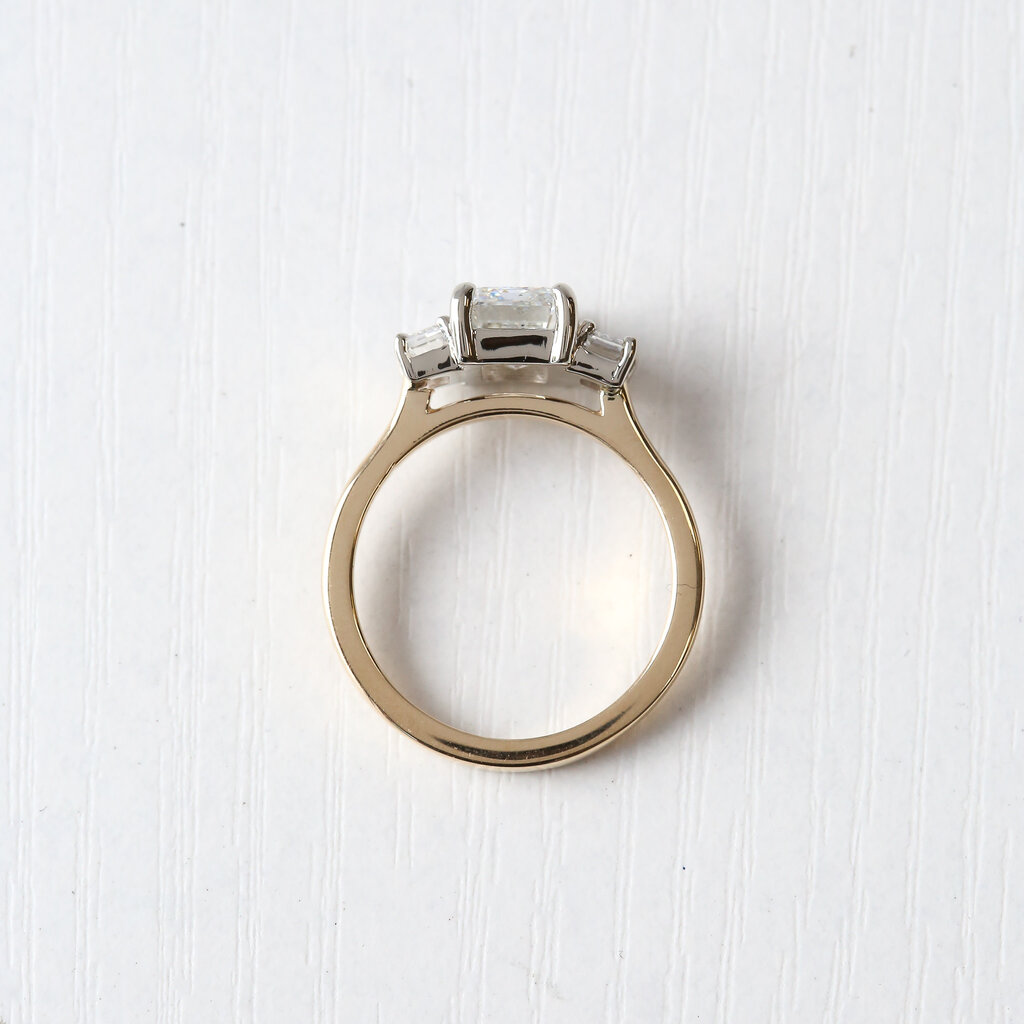 American Jewelry 14k Yellow/White Gold 2.75ctw (2.15ct F/VS2 Emerald) Lab Grown Diamond Three-Stone Engagement Ring