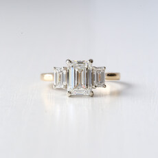 American Jewelry 14k Yellow/White Gold 2.75ctw (2.15ct F/VS2 Emerald) Lab Grown Diamond Three-Stone Engagement Ring