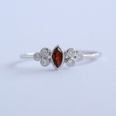 American Jewelry 14k White Gold .10ct Diamond .17ct Garnet Marquise Milgrain Ring